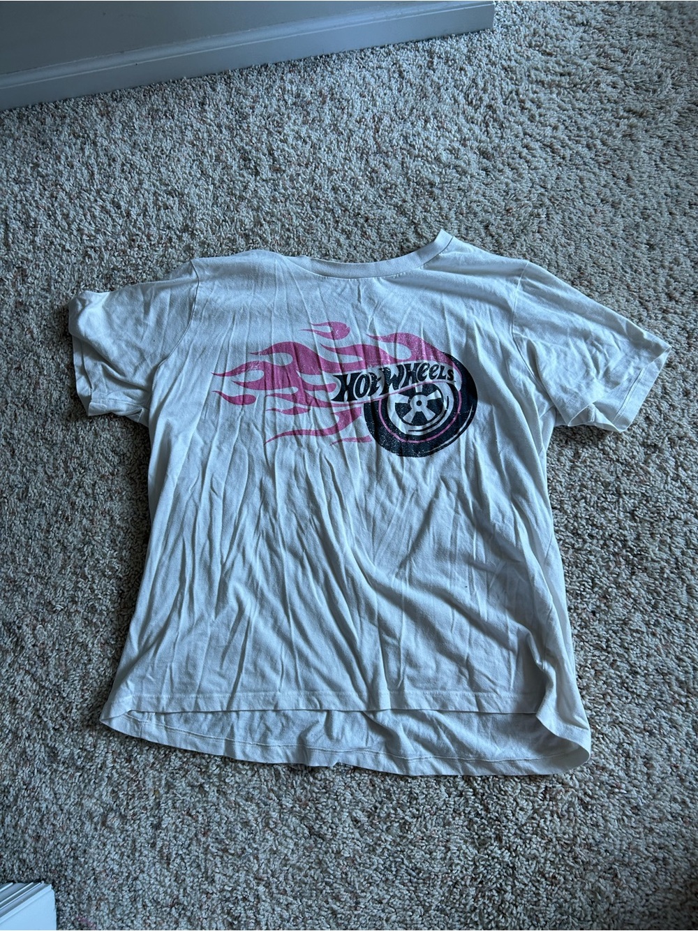 White and pink hot wheels shirt